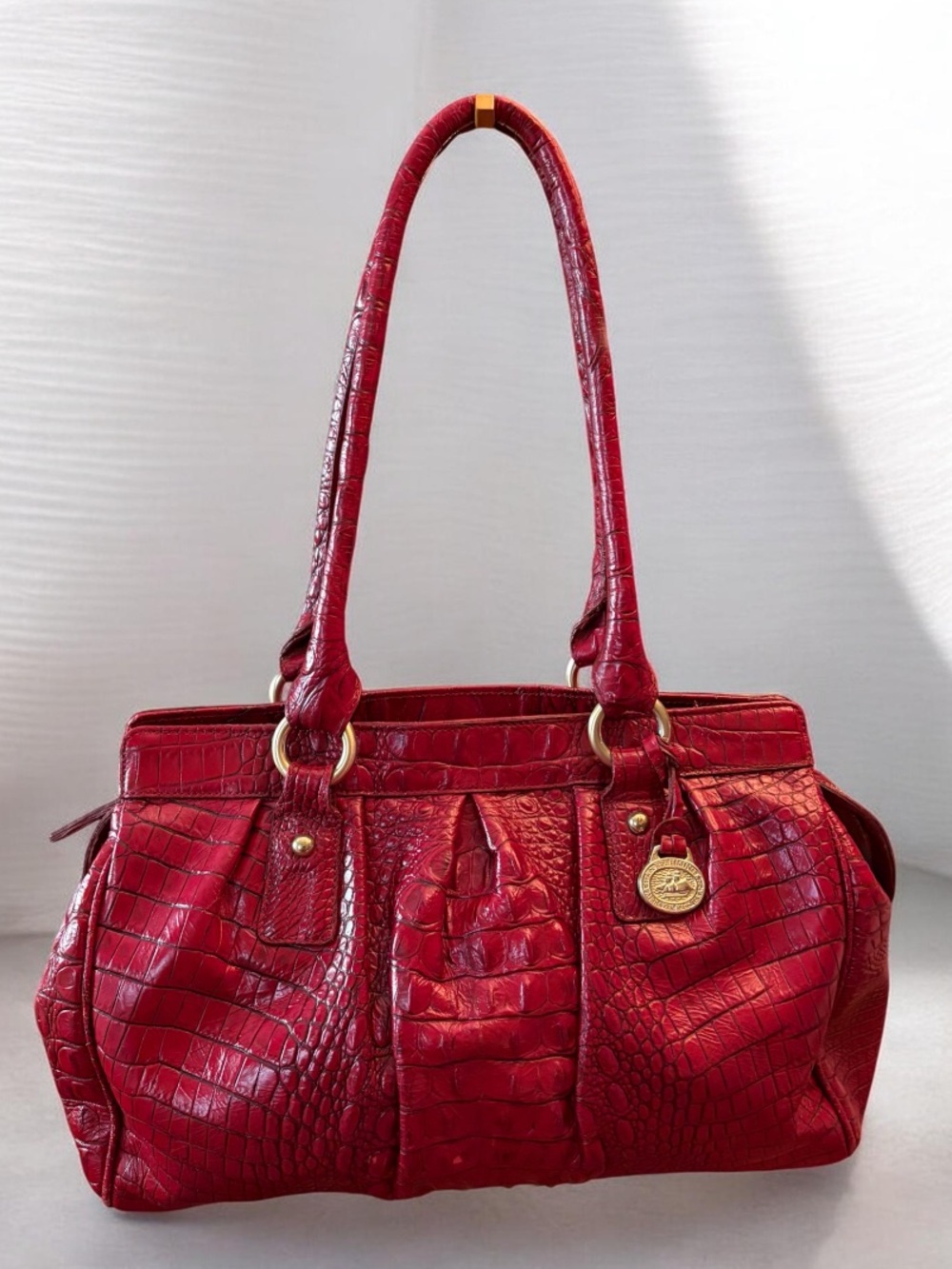 Brahmin Red Croc-Embossed Leather Satchel
